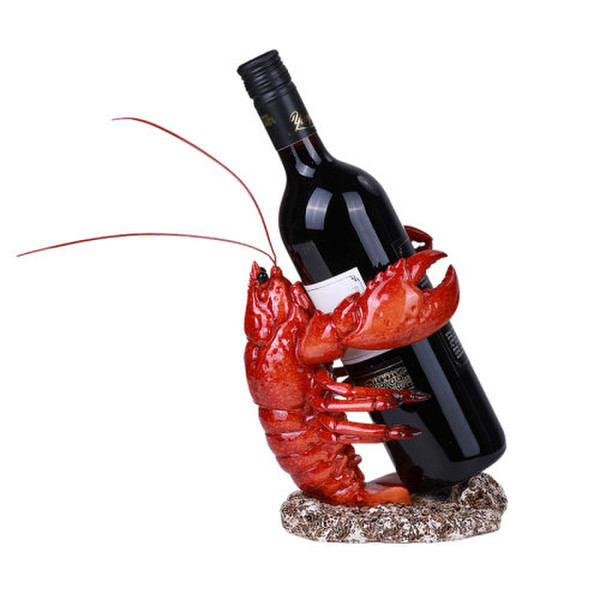 Lobster Sculptural Wine Bottle Holder Red Statue Decoprative Artwork